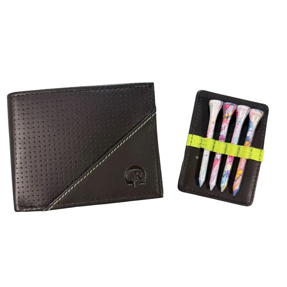 Robert Graham‎ Clubhouse RFID Leather Wallet + Golf Tees Gift Set Brown NIB